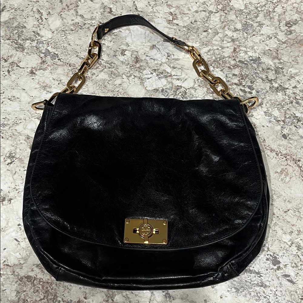 Tory Burch Black Shoulder Bag with Gold Accents